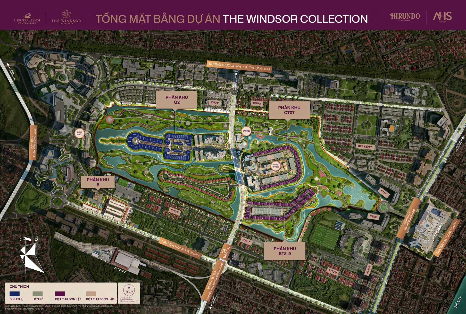 Có Nên Mua Liền Kề The Windsor Collection Ciputra Không? 3 Bản đồ tổng mặt bằng quy hoạch vị trí các phân khu liền kề The Windsor Collection.
